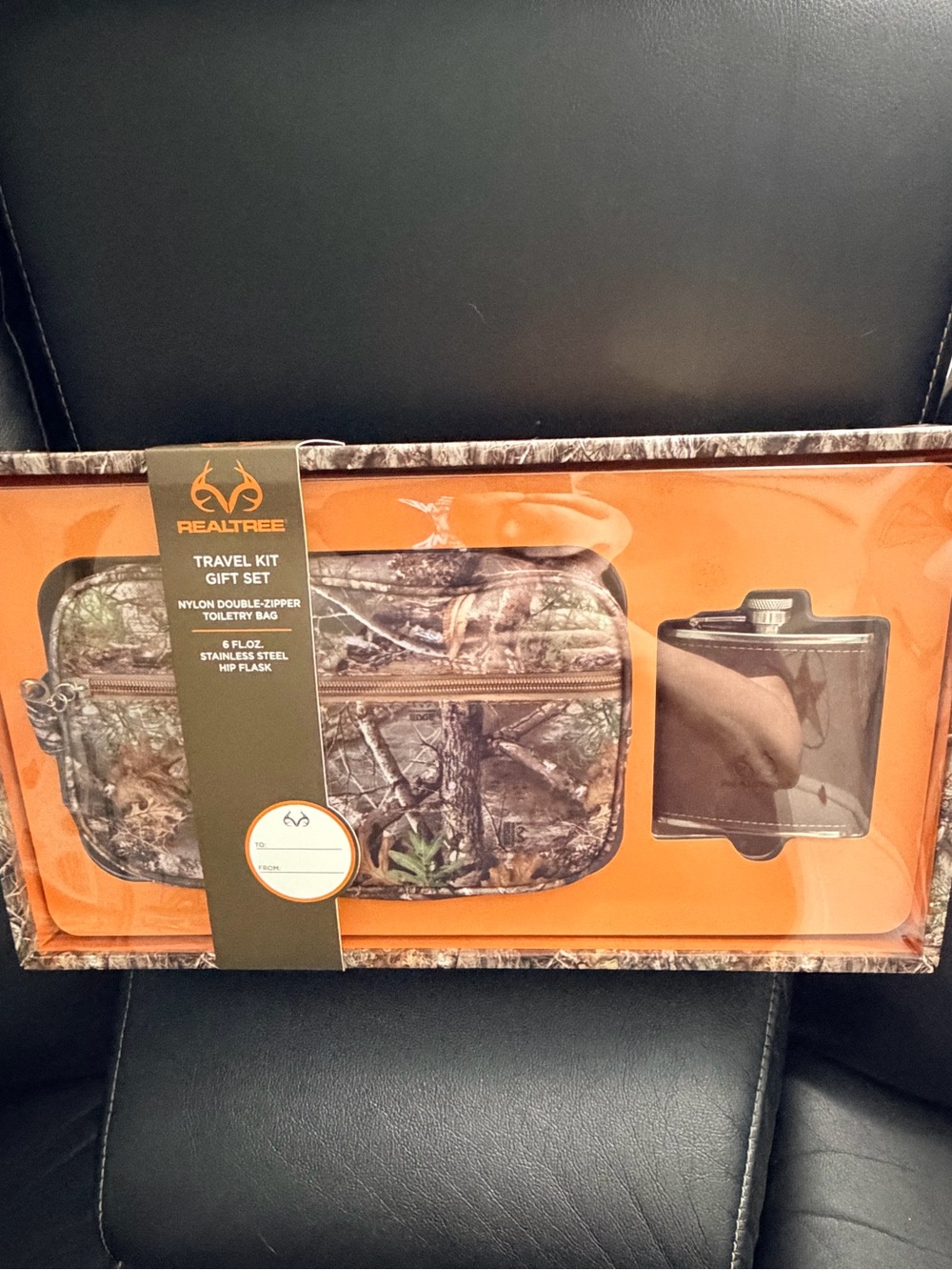 Realtree Camouflage Travel Kit Bag - Green/Brown Camo with flask